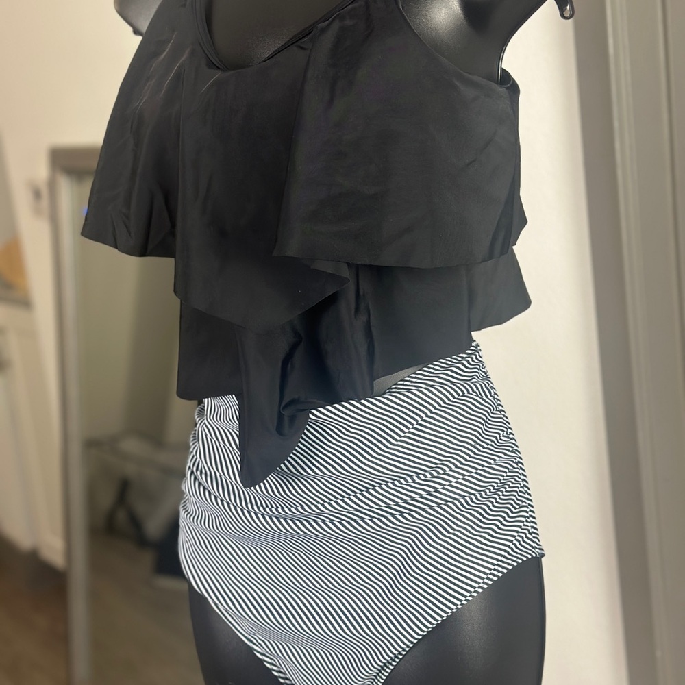 Swimwear bathing suit Black and White Striped  two piece